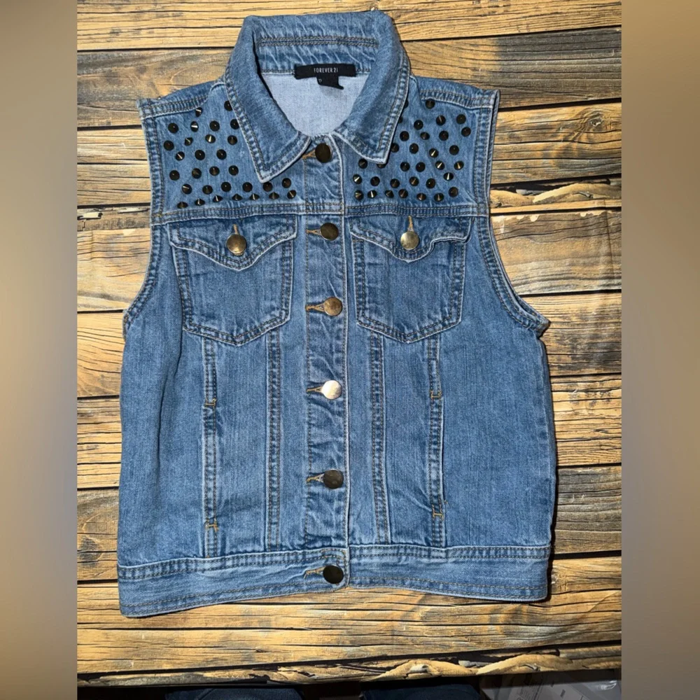 Forever 21 Blue Denim Studded‎ Vest